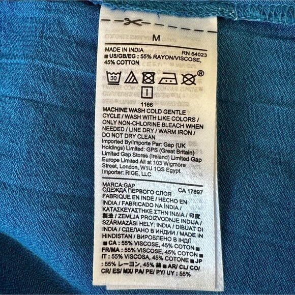 Gap Tiered Ruffle Blouse Size M Teal 3/4 Butterfly Sleeves Top - Picture 7 of 8